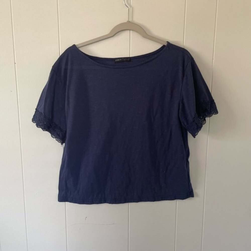 Navy Blue Lace Trim Top